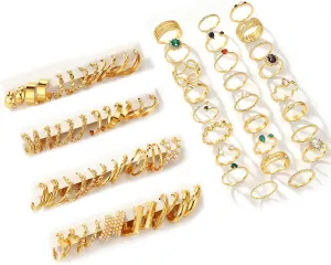 KISS WIFE Jewelry Set for Women, Necklaces Bracelets Rings and Earrings Sets, Gold Silver Vacation Jewelry Fashion Costume Jewelry Packs (Gold-Earrings and Rings Set)