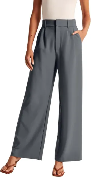 KUNMI Women's Wide Leg Pants Work Business Casual Loose High Waisted Dress Palazzo Flowy Trousers