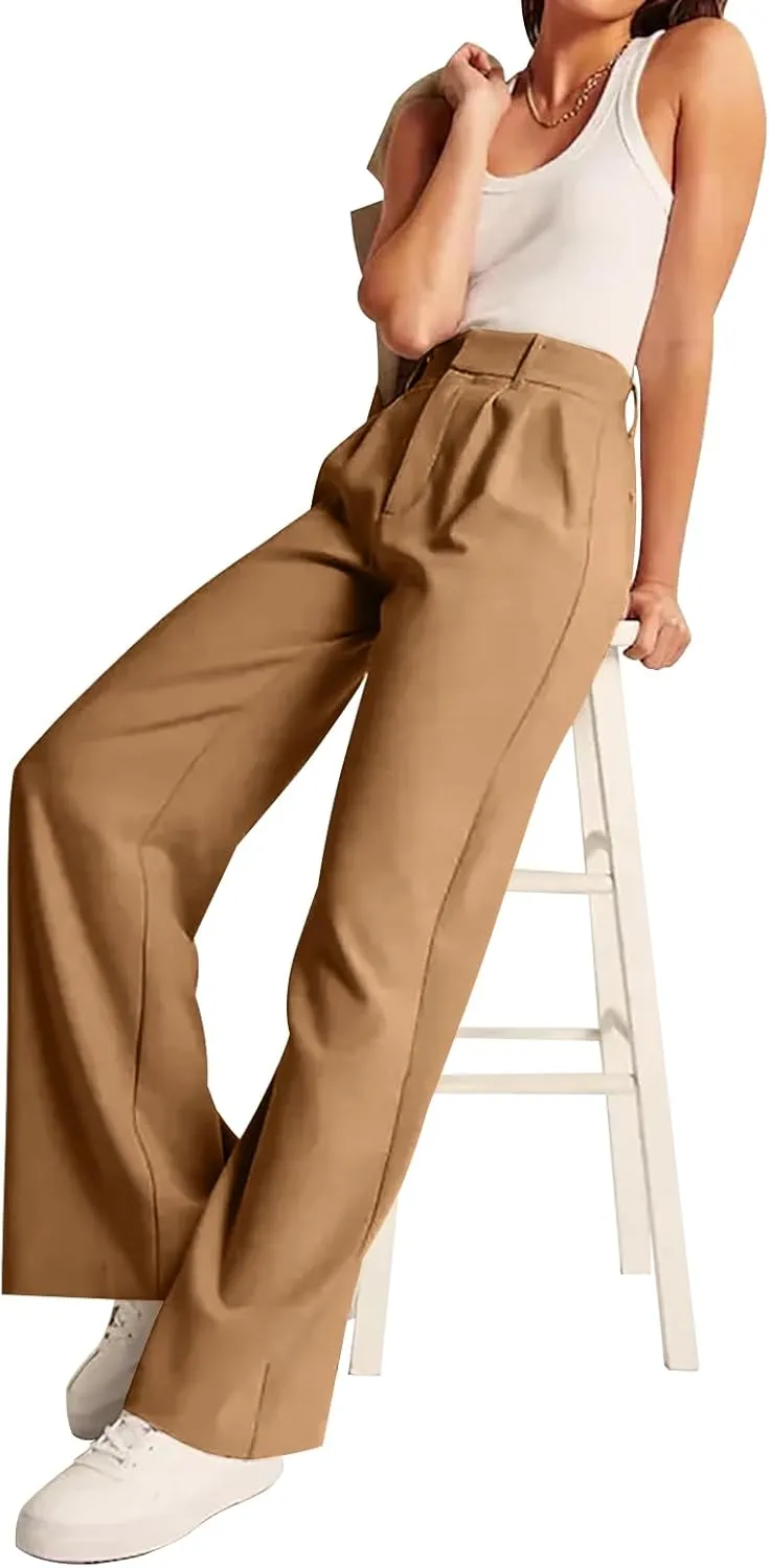 KUNMI Women's Wide Leg Pants Work Business Casual Loose High Waisted Dress Palazzo Flowy Trousers
