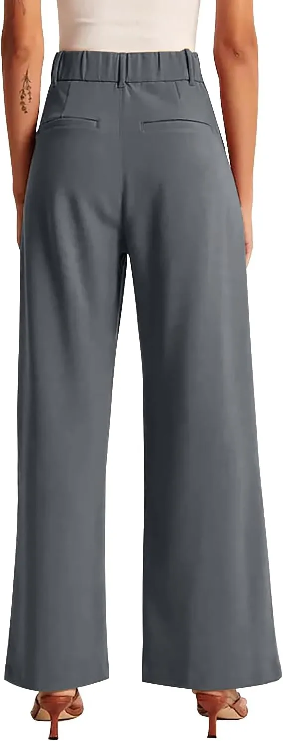 KUNMI Women's Wide Leg Pants Work Business Casual Loose High Waisted Dress Palazzo Flowy Trousers