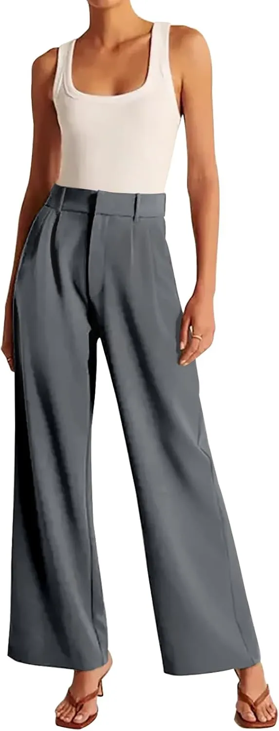 KUNMI Women's Wide Leg Pants Work Business Casual Loose High Waisted Dress Palazzo Flowy Trousers