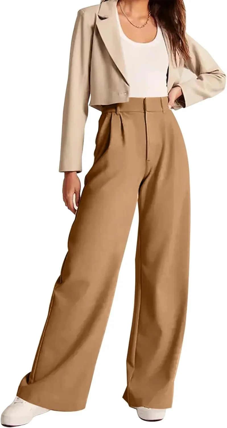 KUNMI Women's Wide Leg Pants Work Business Casual Loose High Waisted Dress Palazzo Flowy Trousers