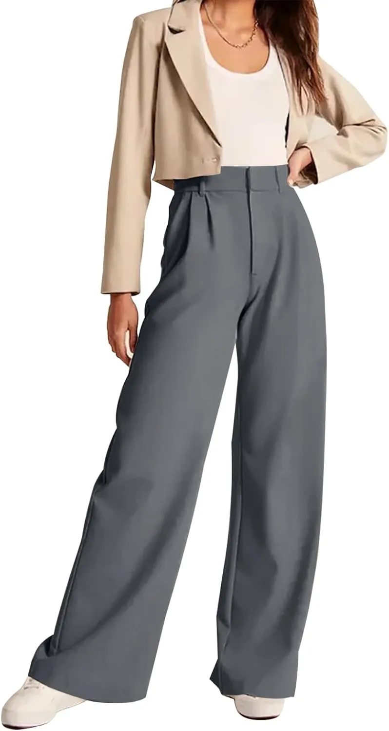 KUNMI Women's Wide Leg Pants Work Business Casual Loose High Waisted Dress Palazzo Flowy Trousers