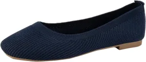 Ladies Fashion Solid Color Breathable Mesh Knitted Square Head Flat Bottom Casual Comfortable Dress Shoes for Women
