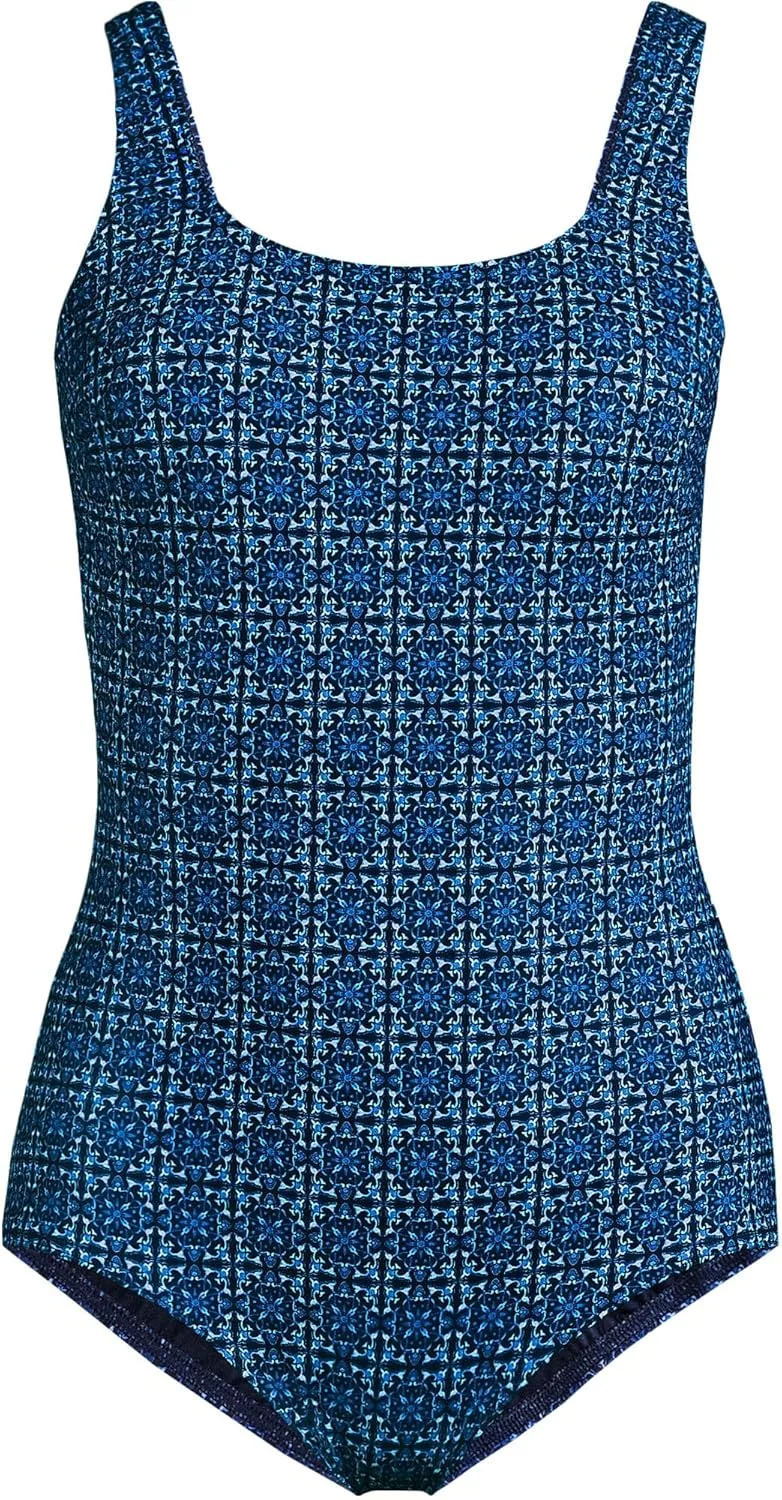 Lands' End Women's Chlorine Resistant Soft Cup Tugless Sporty One Piece Swimsuit