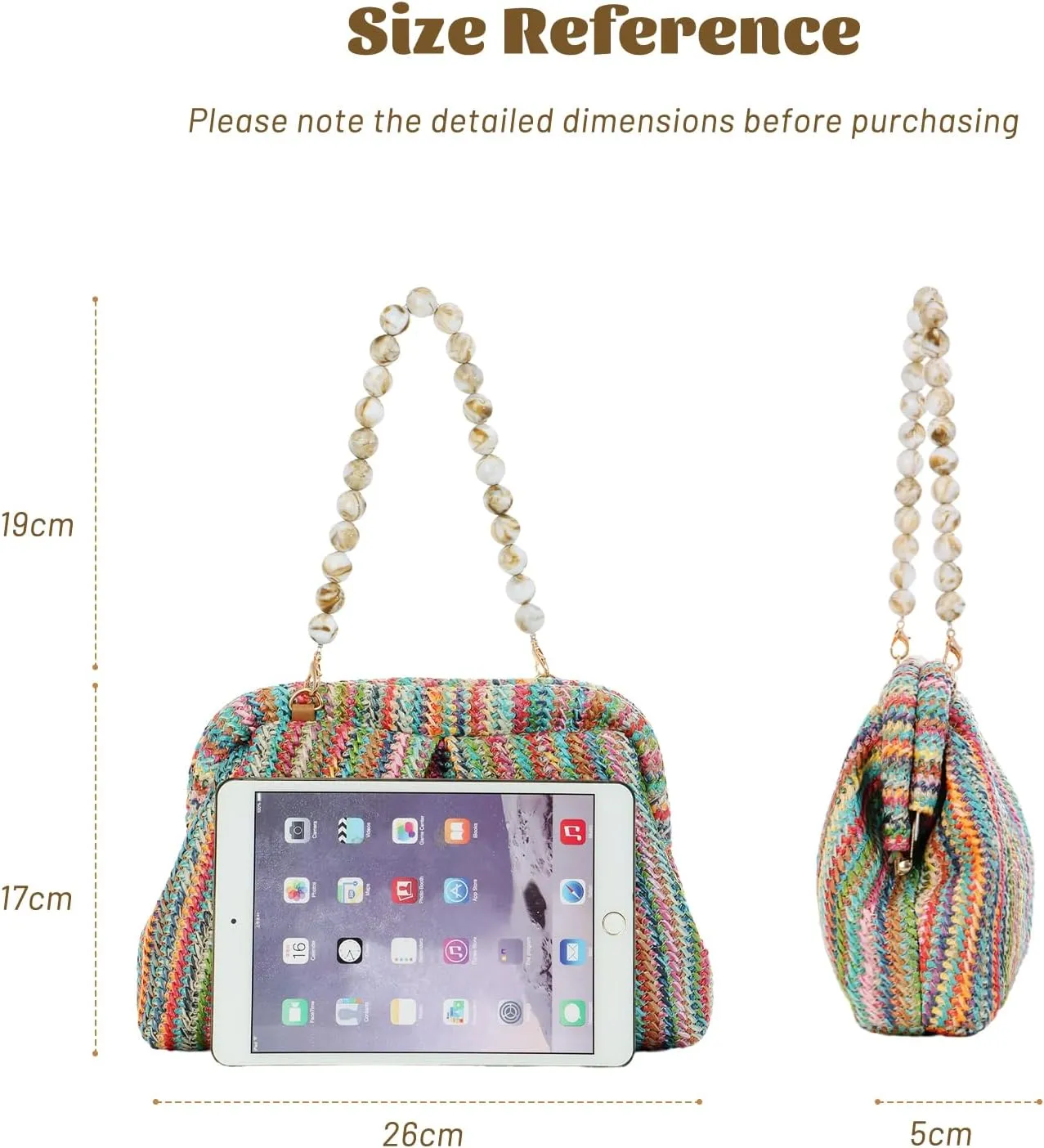 Lanpet Straw Clutch Purse for Women, Woven Dumpling Evening Bag Summer Beach Bag, Chain Strap Crossbody Shoulder Handbags