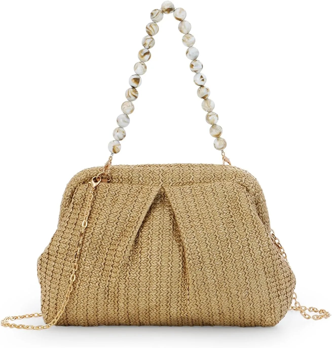 Lanpet Straw Clutch Purse for Women, Woven Dumpling Evening Bag Summer Beach Bag, Chain Strap Crossbody Shoulder Handbags
