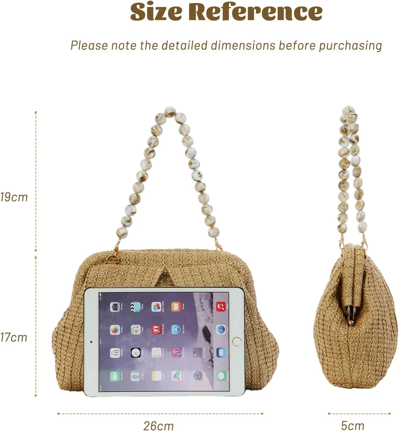 Lanpet Straw Clutch Purse for Women, Woven Dumpling Evening Bag Summer Beach Bag, Chain Strap Crossbody Shoulder Handbags