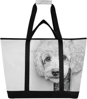 Large Insulated Tote Bag Funny Dog Peeking for Grocery Shopping Reusable Tote Bags for Women Men, Cooler Bag with Zippered Top & Handles for Beach Picnic Travel