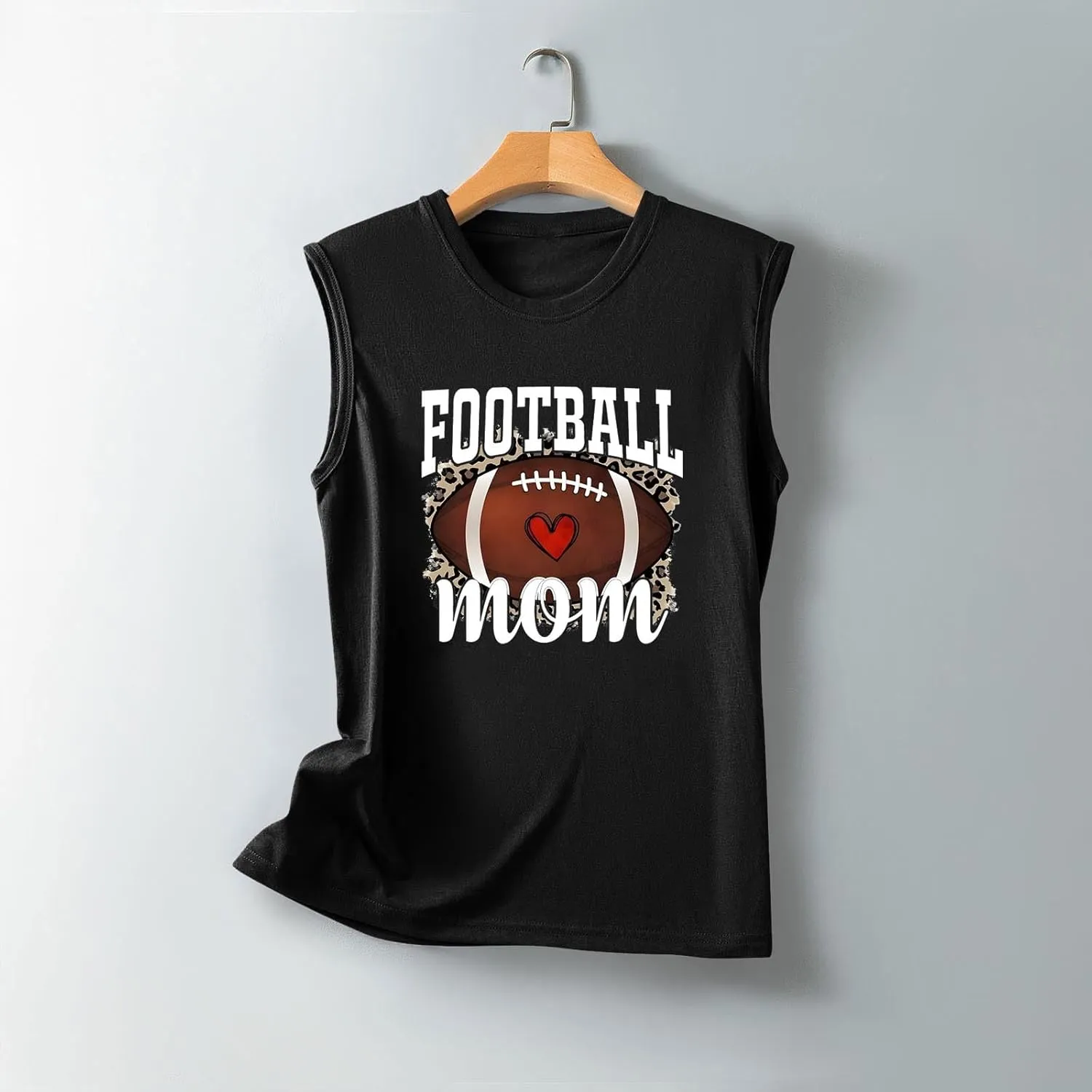 Lastesso Women's Tank Tops Football Mom Letter Tanks Casual Round Neck Sleeveless Shirts Workout Running Jogger Tops