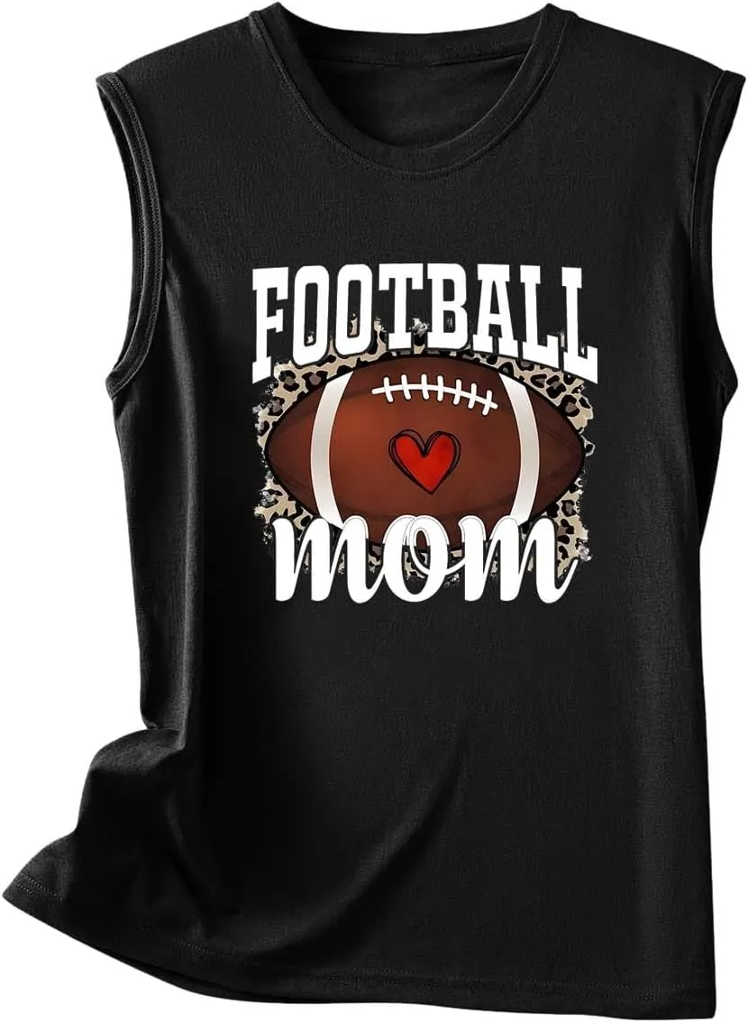 Lastesso Women's Tank Tops Football Mom Letter Tanks Casual Round Neck Sleeveless Shirts Workout Running Jogger Tops