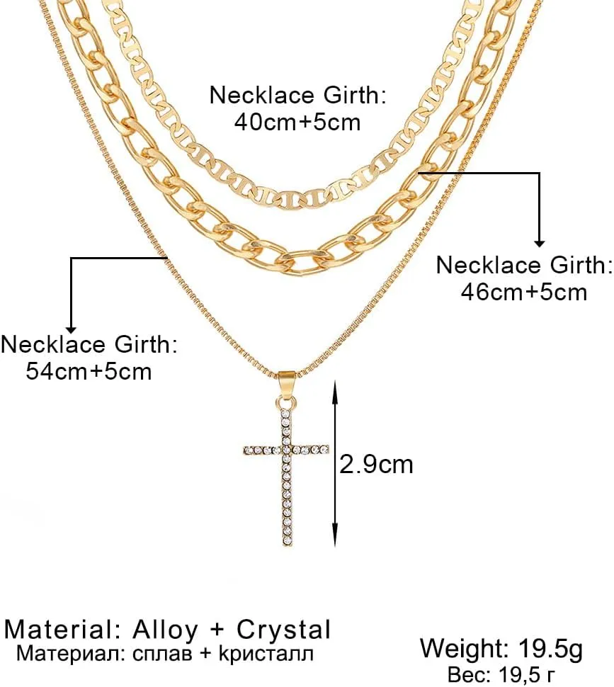 Layered Circle Necklace for Women Gold Stacked Cross Choker Necklace Silver Cuban Paperclip Chain Necklace Cubic Zirconia Cross Pendant Necklace Trendy Multilayer Link Jewelry