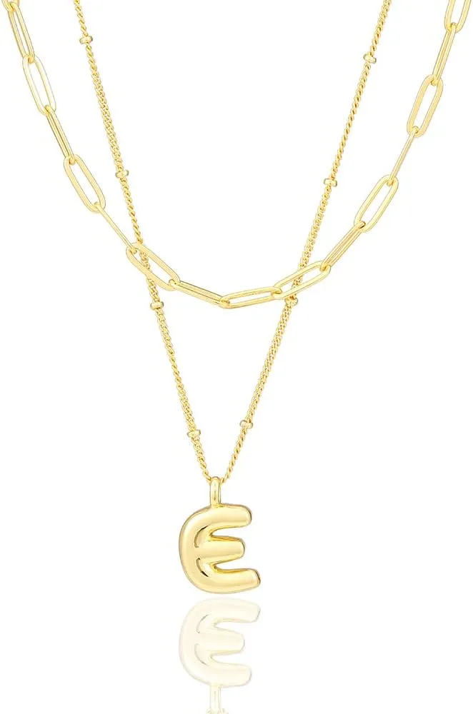 Layered Initial Necklaces for Women Trendy, 18K Gold Plated Bubble Letter A-Z Pendant Necklace Tiny Initial Necklace Personalized Monogram Layered Gold Choker for Women Jewelry