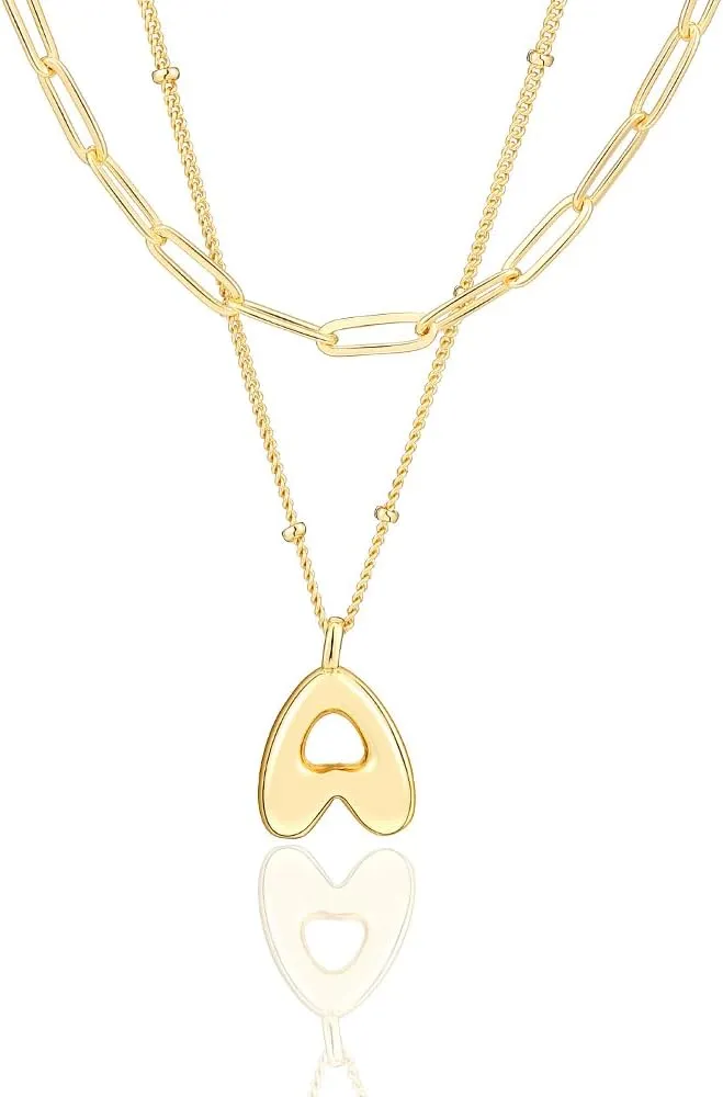 Layered Initial Necklaces for Women Trendy, 18K Gold Plated Bubble Letter A-Z Pendant Necklace Tiny Initial Necklace Personalized Monogram Layered Gold Choker for Women Jewelry