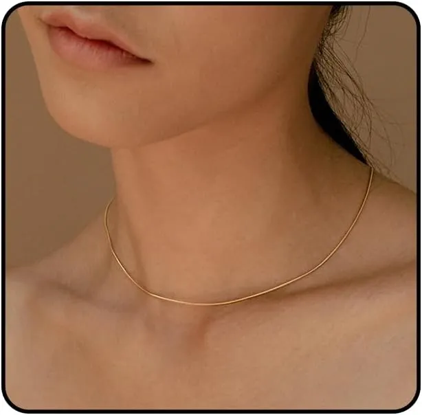 Layered Necklace Set, 14k Gold Plated Layered Gold Necklaces for Women Dainty Double Double Layer Snake Chain Herringbone Satellite Bead Chain Necklace Gold Jewelry