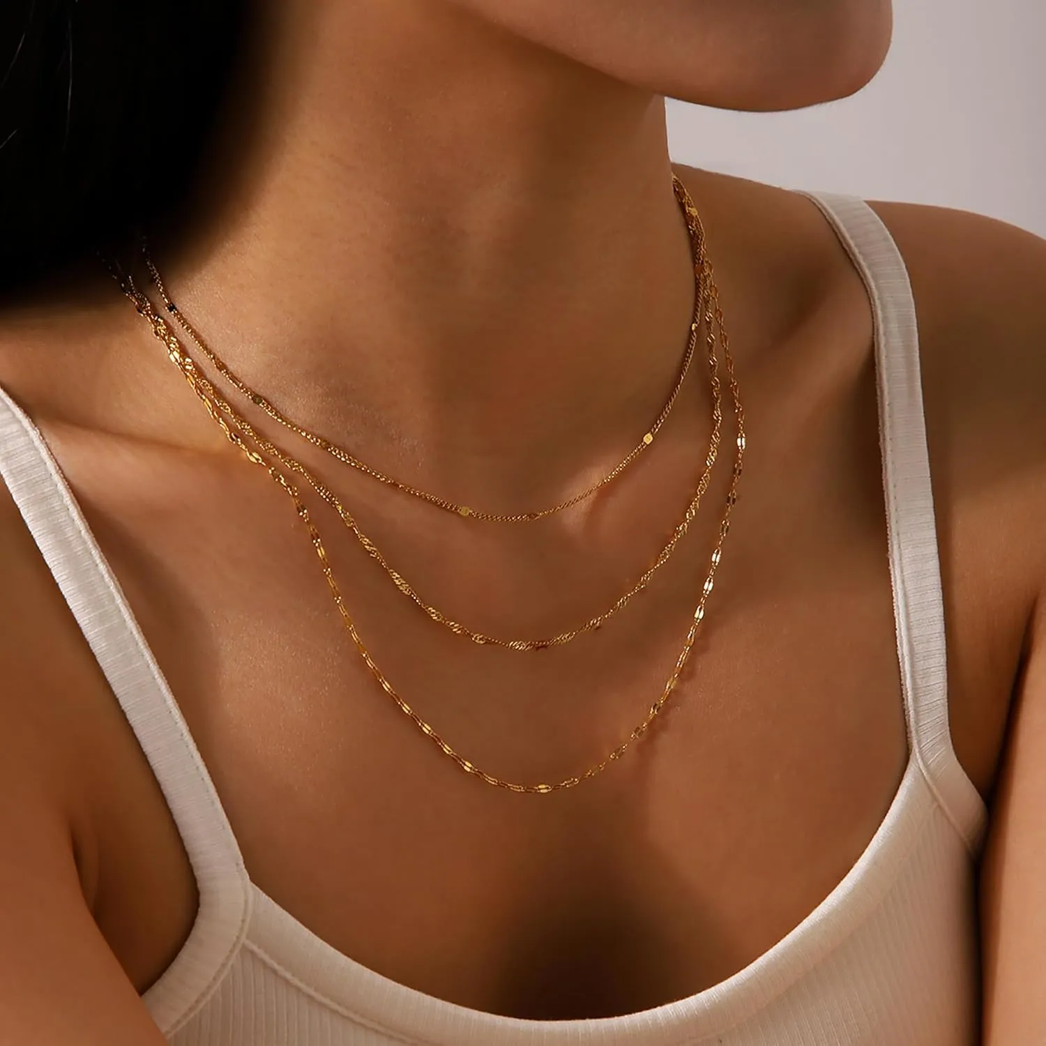 Layered Necklaces for Women Trendy,Dainty Gold Necklace Stack 14K Gold Plated Cuban Link Chain Simple Gold Herringbone Paperclip Chain Necklace for Women Non tarnish Gold Jewelry for Women