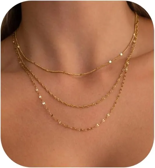 Layered Necklaces for Women Trendy,Dainty Gold Necklace Stack 14K Gold Plated Cuban Link Chain Simple Gold Herringbone Paperclip Chain Necklace for Women Non tarnish Gold Jewelry for Women