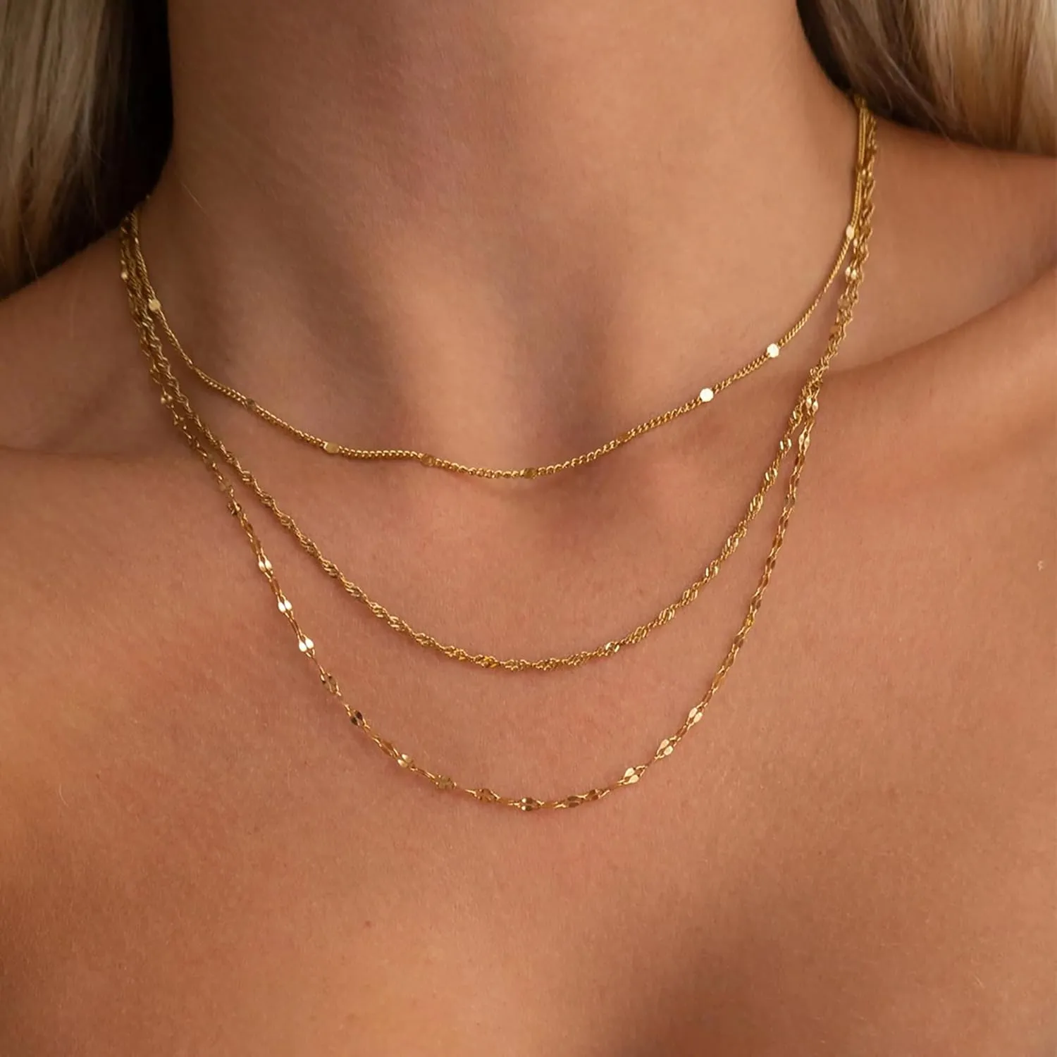 Layered Necklaces for Women Trendy,Dainty Gold Necklace Stack 14K Gold Plated Cuban Link Chain Simple Gold Herringbone Paperclip Chain Necklace for Women Non tarnish Gold Jewelry for Women
