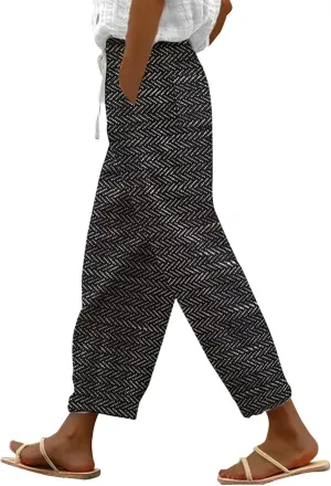 LCMTWX Lightweight Pants Women Drawstring Capri Pants with Pockets Wide Leg Cropped Pants for Women Womens Linen Pants Boho