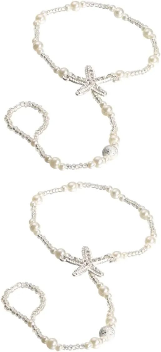LIFKOME 2pcs Fashion Foot Chains Chunky Anklet Pearl Silver Decorative Ankle Bracelets