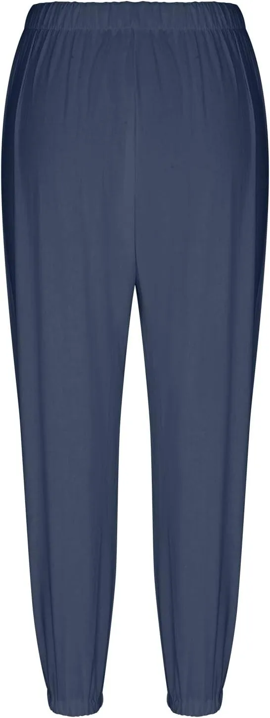 Lightweight Casual Summer Pants for Women Trendy Elastic High Waisted Cotton Linen Cropped Pant Trousers Loose Comfy