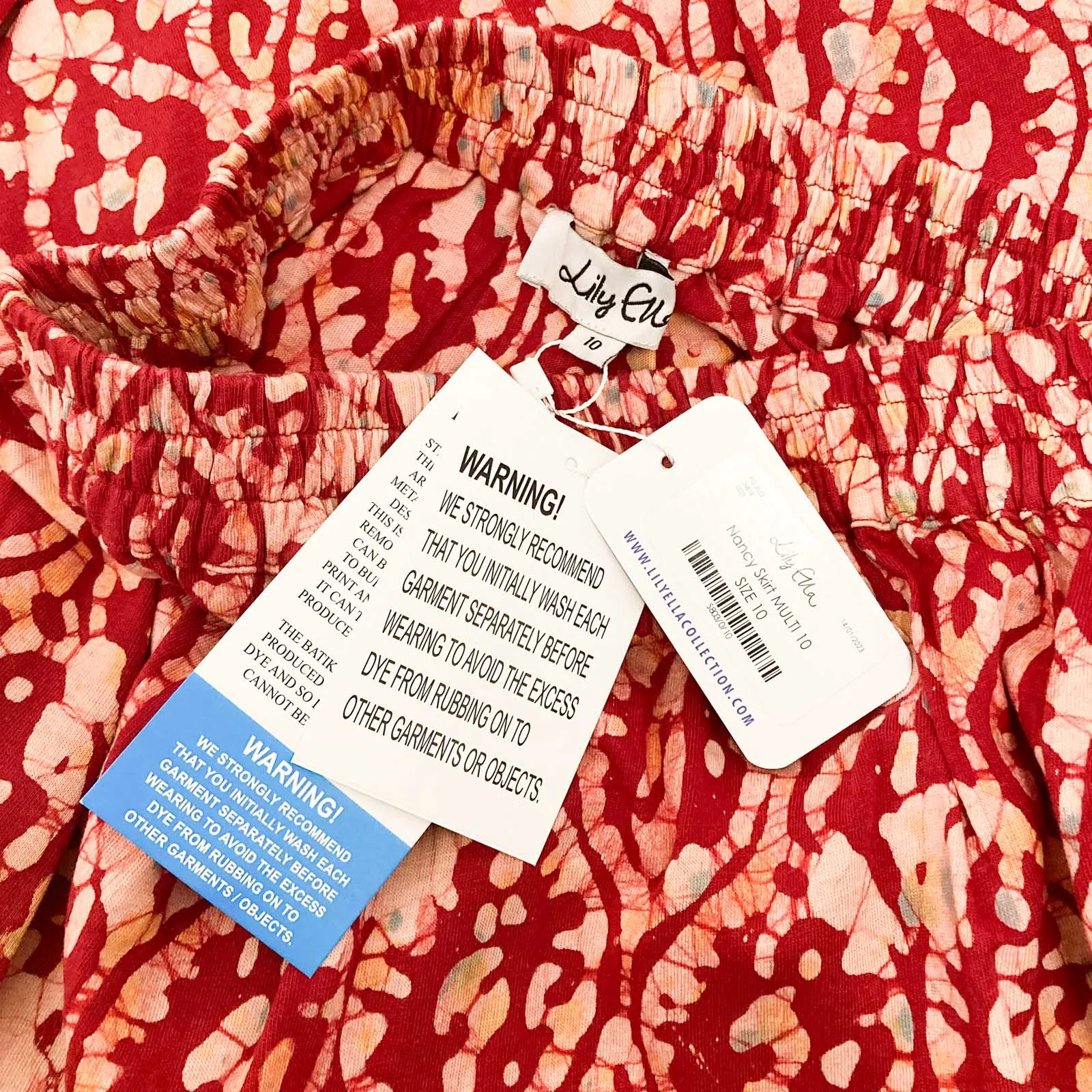 Lily Ella Skirt UK 10 Red Batik Swirl Print Cotton Jersey Midi
