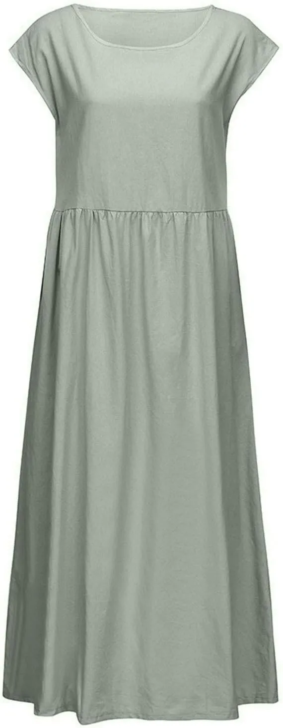 Linen Cotton Dresses for Women 2024 Sleeveless Casual Baggy Flowy Lightweight Dress Comfy Loose Holiday Maxi Dresses