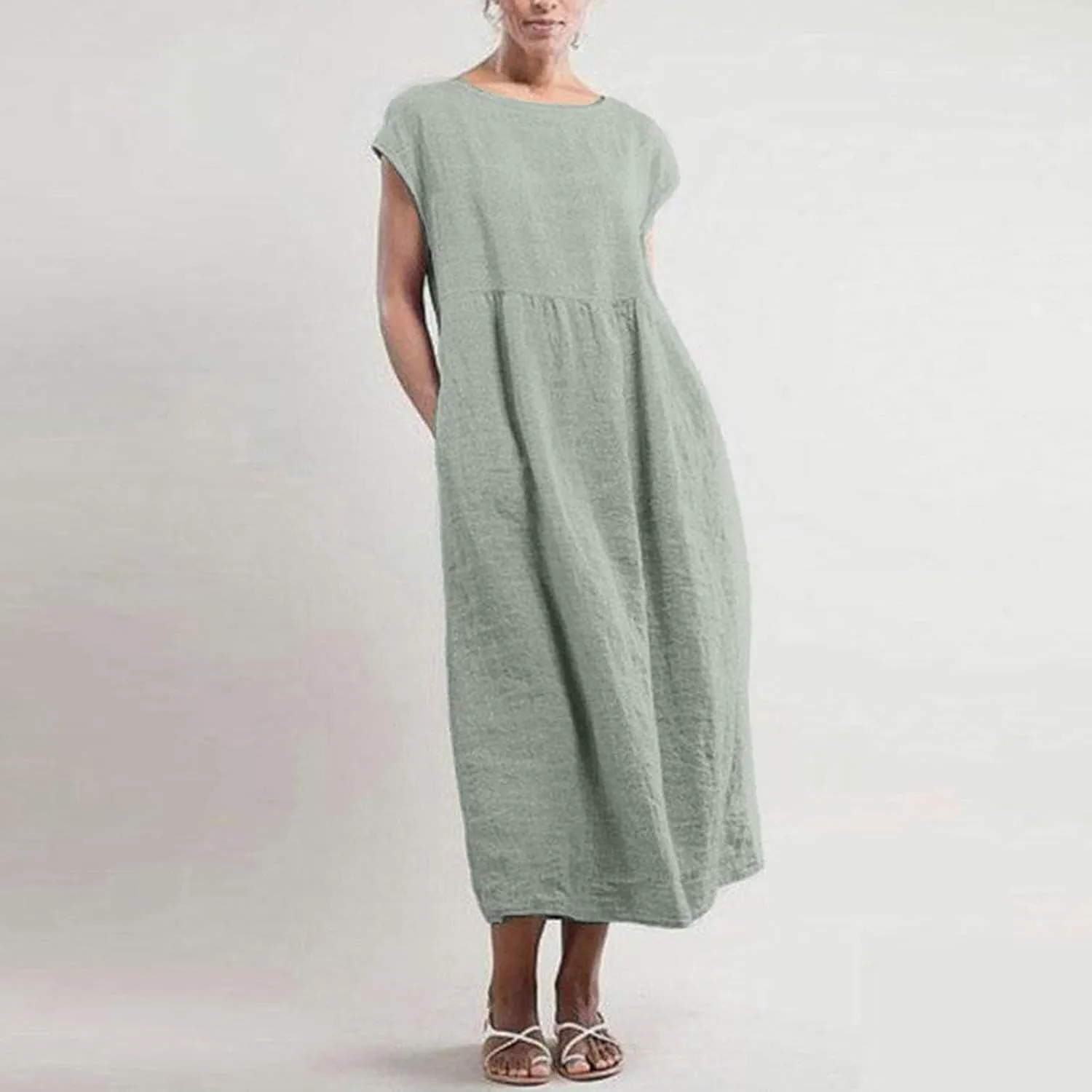 Linen Cotton Dresses for Women 2024 Sleeveless Casual Baggy Flowy Lightweight Dress Comfy Loose Holiday Maxi Dresses
