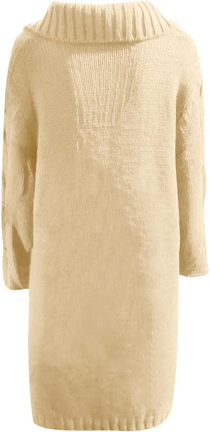 Long Cardigan for Women Long Sleeve Cable Knit Button Up Loose Plain Winter Hooded Trench Coat with Pocket Warm Overcoat