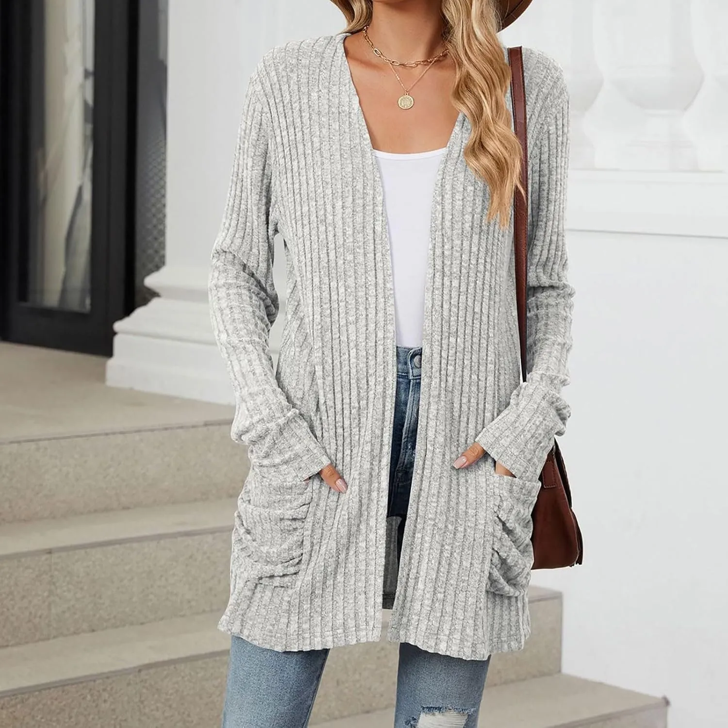 Long Cardigans For Women Trendy Draped Long Sleeve Open Front Cardigan Sweaters Oversized Knit Cardigan With Pockets