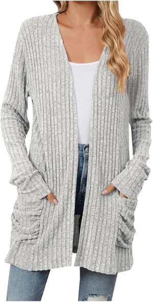Long Cardigans For Women Trendy Draped Long Sleeve Open Front Cardigan Sweaters Oversized Knit Cardigan With Pockets