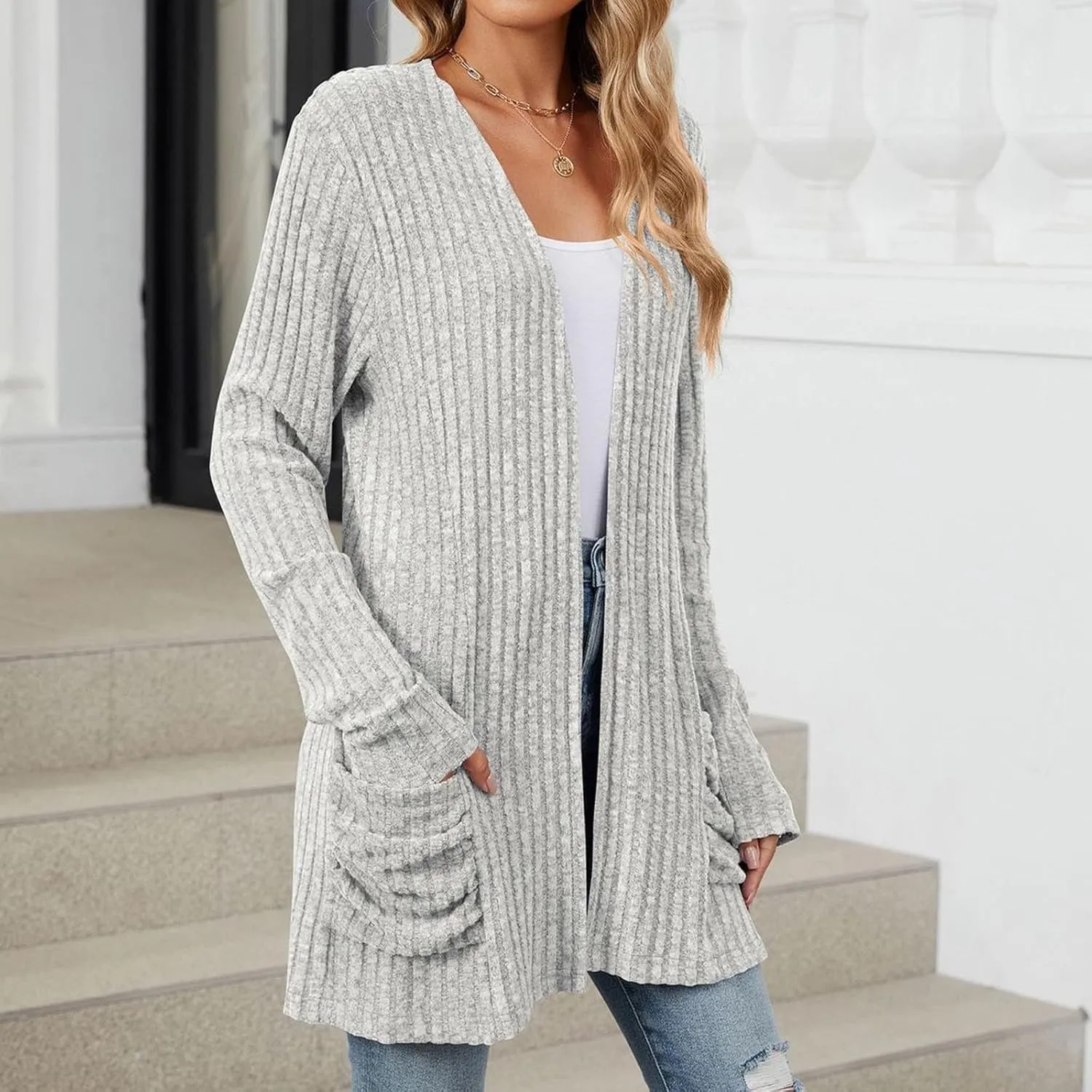 Long Cardigans For Women Trendy Draped Long Sleeve Open Front Cardigan Sweaters Oversized Knit Cardigan With Pockets