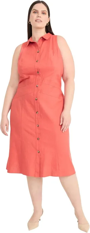 Maggy London Women's Sleeveless Button Down Midi Linen Rayon Blend-Elegant A-line Business Casual Dress