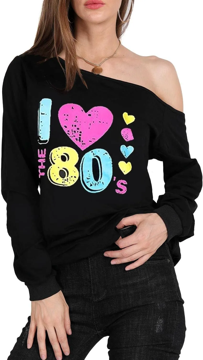 MAGICMK Womans Sweatershirt Lips Print Causal Blouse Off The Shoulder Long Sleeve Loose Slouchy Pullover Plus Size Tops