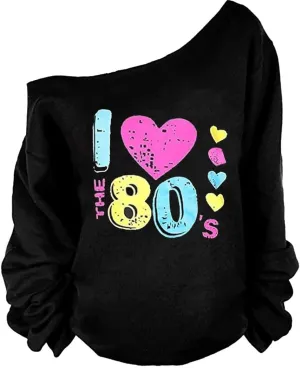 MAGICMK Womans Sweatershirt Lips Print Causal Blouse Off The Shoulder Long Sleeve Loose Slouchy Pullover Plus Size Tops