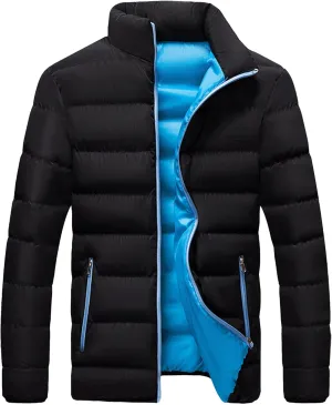Maiyifu-GJ Men Winter Down Coat Jacket Lightweight Warm Thicken Padded Outerwear Stand Collar Ski Hiking Travel Warm Overcoat