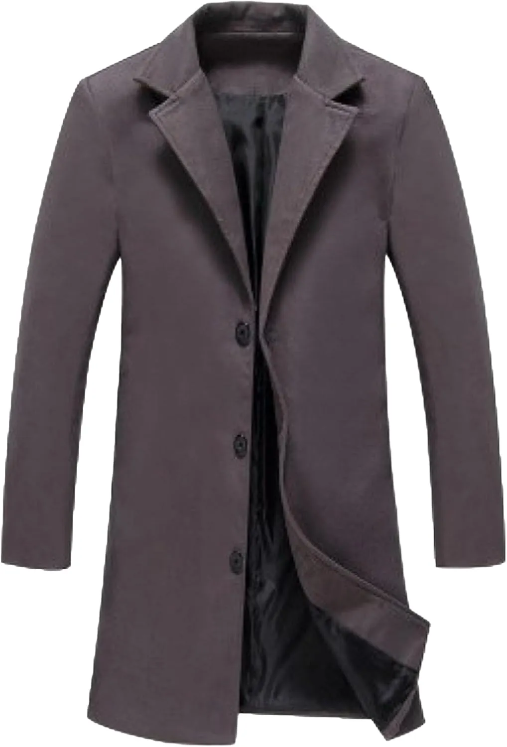 Maiyifu-GJ Men's Full Length Wool Blend Coat Single Breasted Quilted Lined Trench Overcoat Winter Windproof Business Jacket