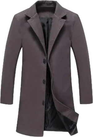Maiyifu-GJ Men's Full Length Wool Blend Coat Single Breasted Quilted Lined Trench Overcoat Winter Windproof Business Jacket