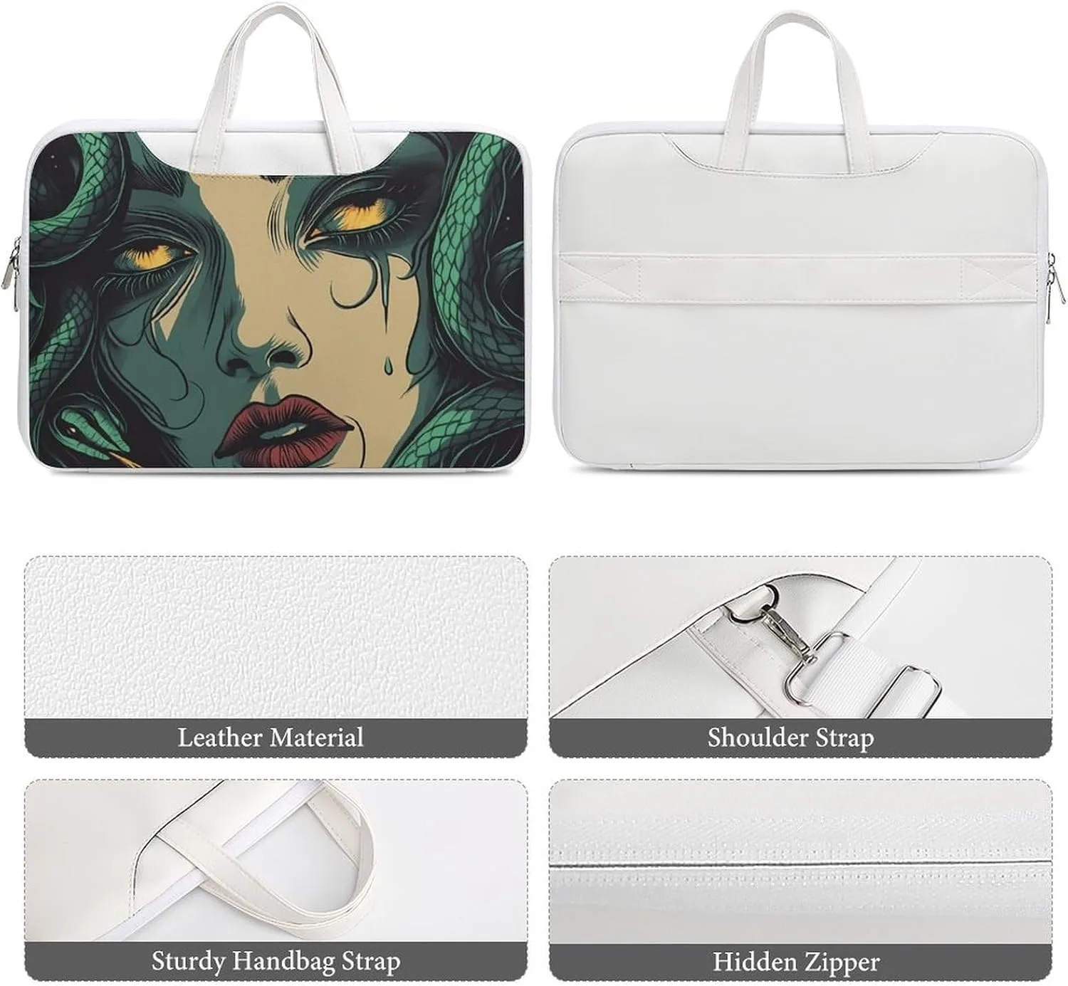 Medusa Greek Mythology Leather Bag Laptop Case Slim Water Resistant Computer Bags with Handle Briefcase for Work