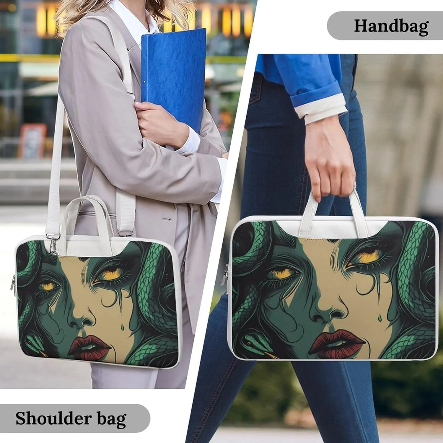 Medusa Greek Mythology Leather Bag Laptop Case Slim Water Resistant Computer Bags with Handle Briefcase for Work
