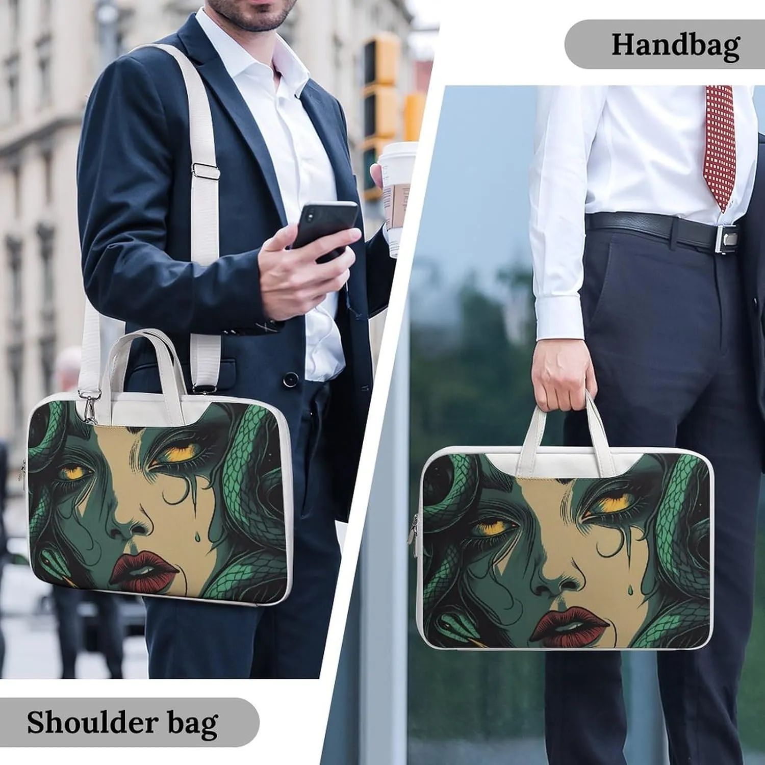 Medusa Greek Mythology Leather Bag Laptop Case Slim Water Resistant Computer Bags with Handle Briefcase for Work