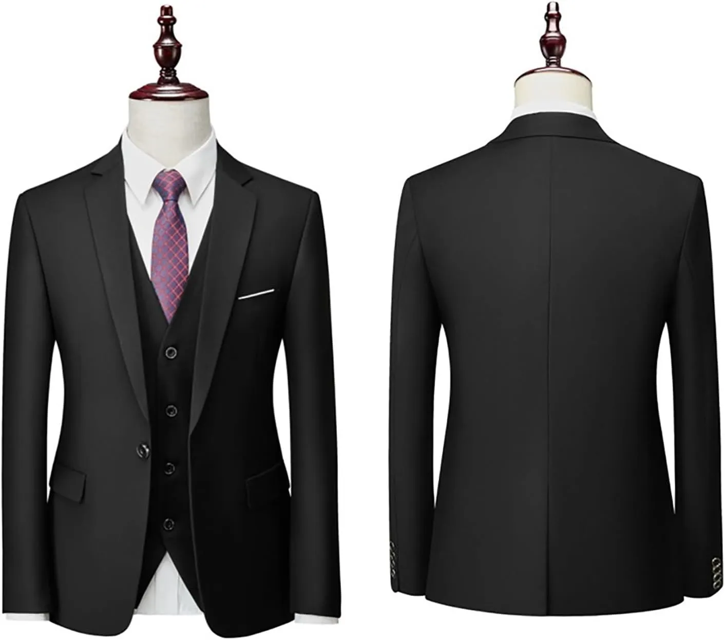 Mens 3 Piece Suit Slim Fit Tux, Formal Blazer Jacket Vest Pants Set for Party, Prom, Wedding and Business