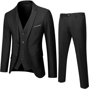 Mens 3 Piece Suit Slim Fit Tux, Formal Blazer Jacket Vest Pants Set for Party, Prom, Wedding and Business