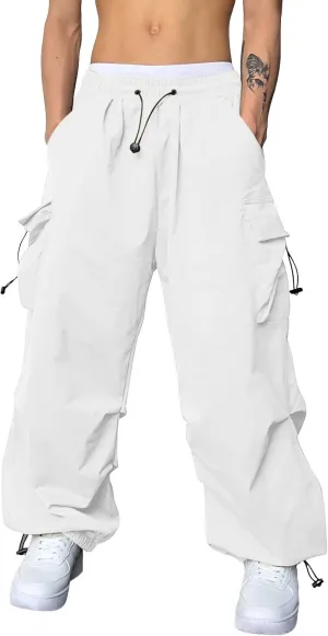 Mens Baggy Cargo Pants, Trendy Casual Sports Parachute Pant, Loose Fit Harem Joggers with Pockets for Streetwear
