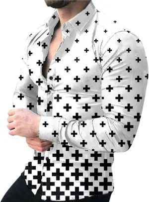 Mens Button Down Long Sleeve Dress Shirts Tie Dye Printed Business Work Poplin Shirt Wrinkle Resistant Designer Tops