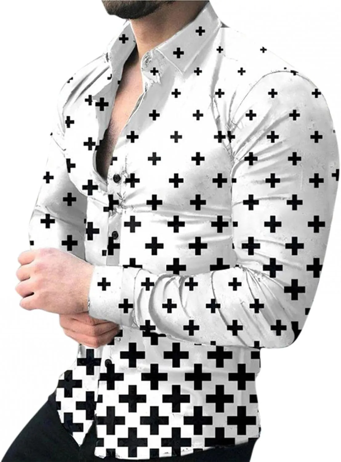 Mens Button Down Long Sleeve Dress Shirts Tie Dye Printed Business Work Poplin Shirt Wrinkle Resistant Designer Tops
