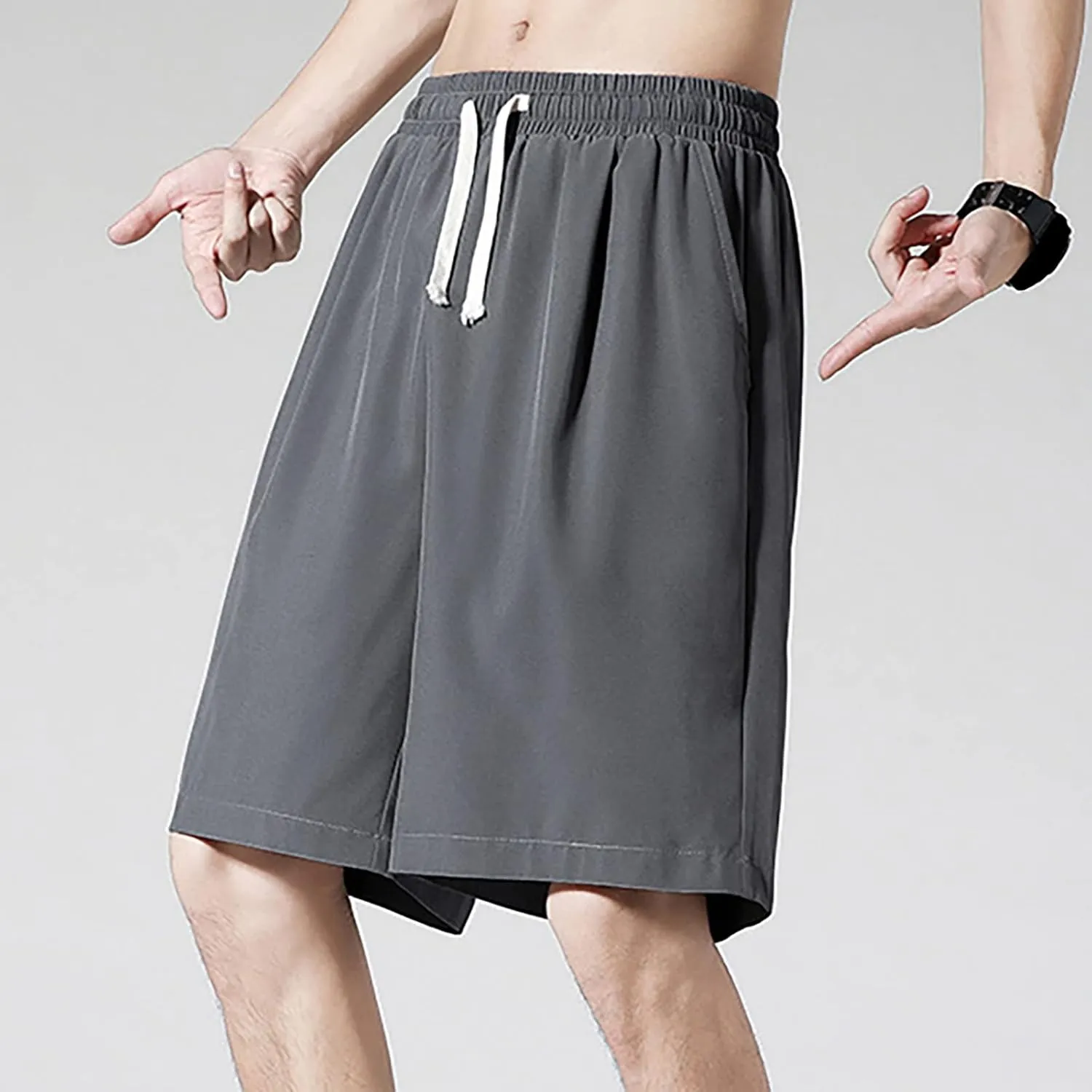 Mens Casual Sweat Cargo Cotton Shorts Drawstring Elastic Waist Athletic Workout Gym Jogger Shorts