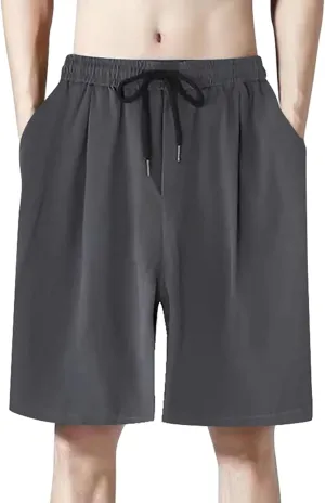 Mens Casual Sweat Cargo Cotton Shorts Drawstring Elastic Waist Athletic Workout Gym Jogger Shorts