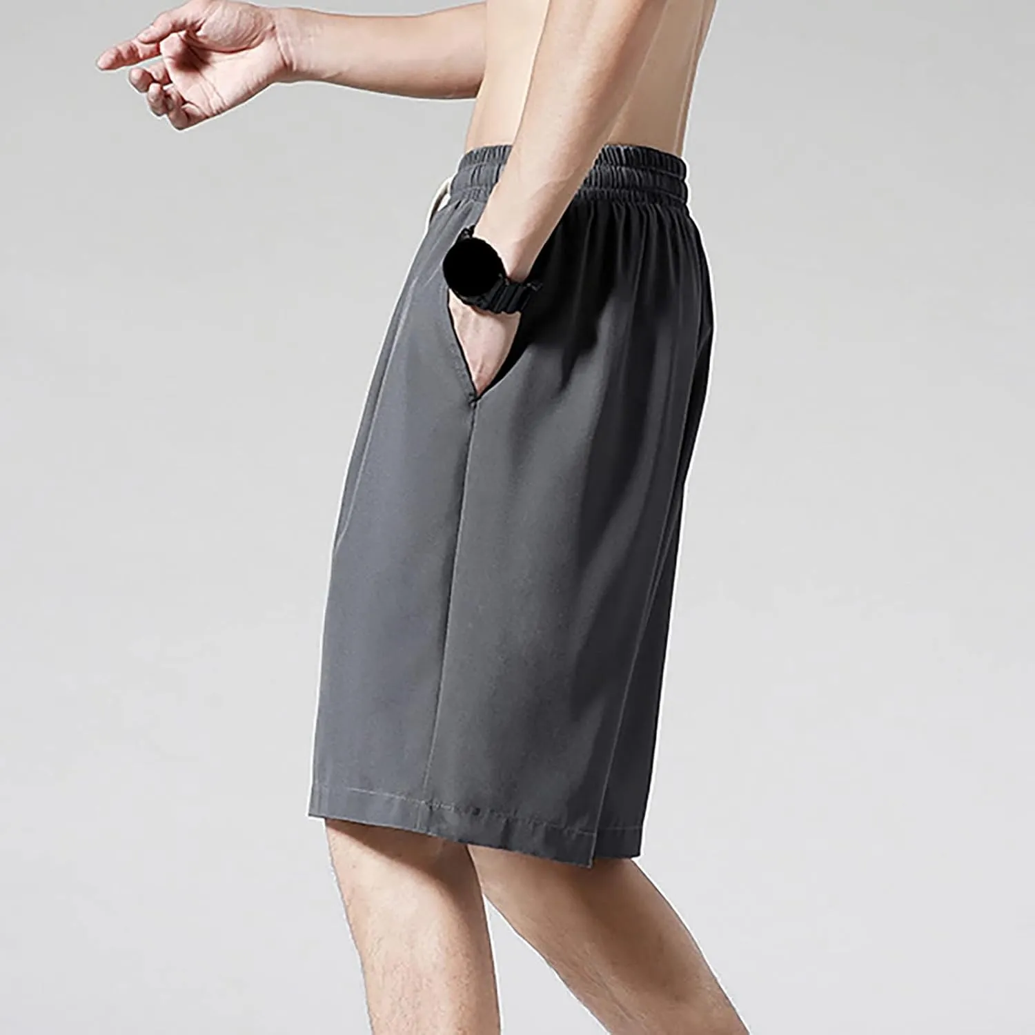 Mens Casual Sweat Cargo Cotton Shorts Drawstring Elastic Waist Athletic Workout Gym Jogger Shorts