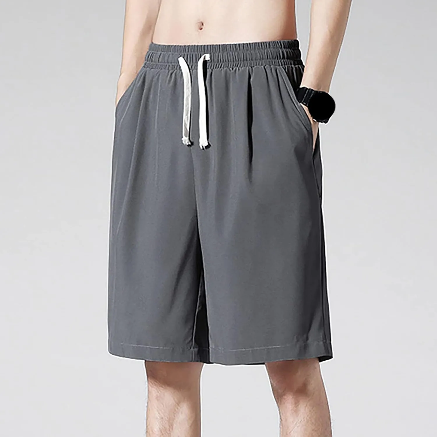 Mens Casual Sweat Cargo Cotton Shorts Drawstring Elastic Waist Athletic Workout Gym Jogger Shorts